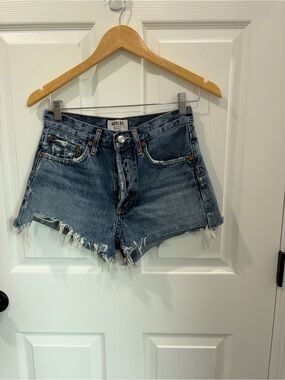 Agolde Distressed High-Rise Denim Shorts in Blue